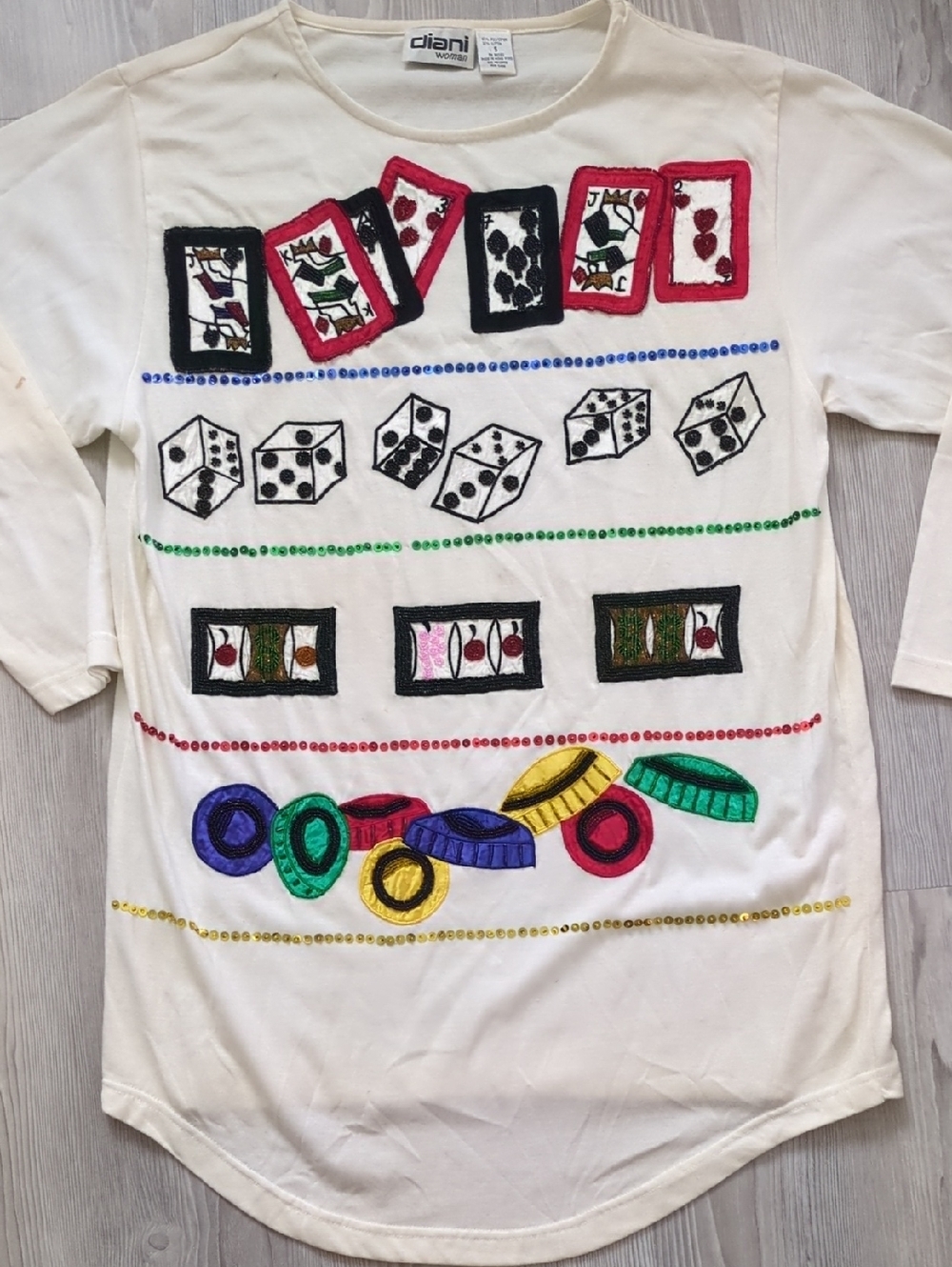 Vintage Casino Graphic Top Cards Dice Chips Size S Craft/Upcycle Project